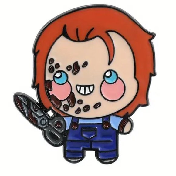 Chucky Pin Enamel Childs Play Horror Cartoon Metal Scary Movie Charm Chainsaw - Picture 1 of 4
